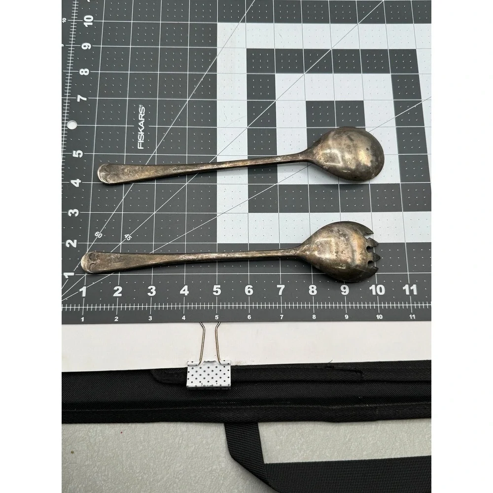 Salad Serving Set‎ 9in Silver Plated Vintage Tapered Handle